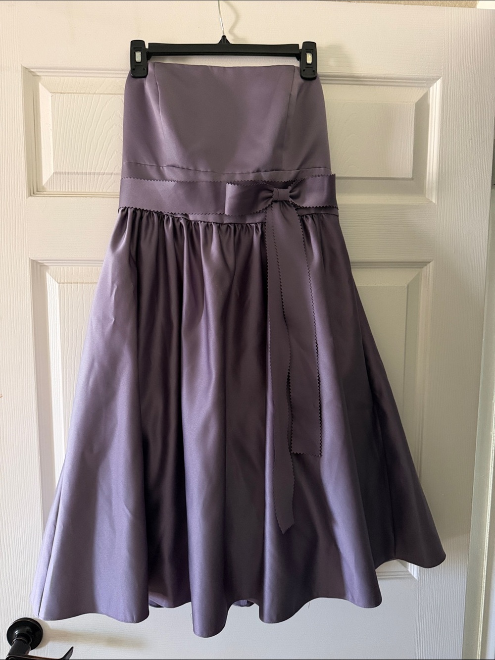 Strapless Lavender Midi Dress with Waist Sash